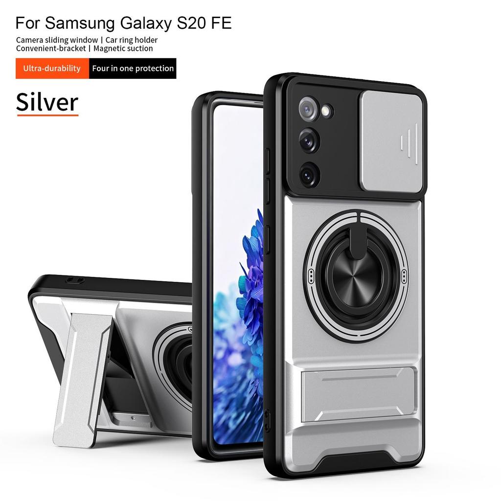 Case For Samsung S20 FE Magnetic Stand Sliding Window Lens Protection Full Cover Shockproof Phone Case