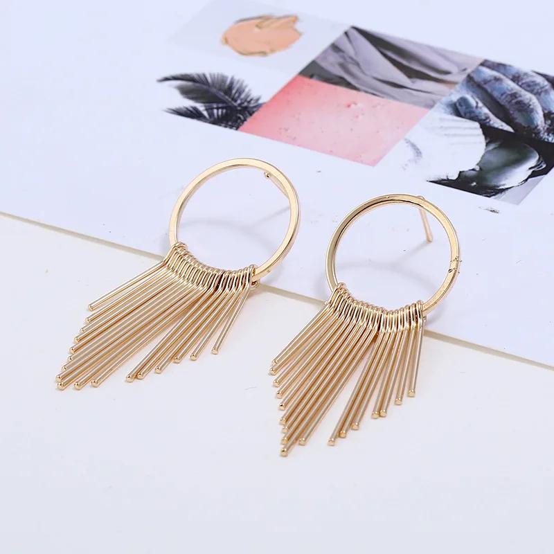

Geometry Metal Tassel Long Dangle Earring for Women New Trend Punk Temperament Simple Punk Zircon Wholesale Christmas Gift