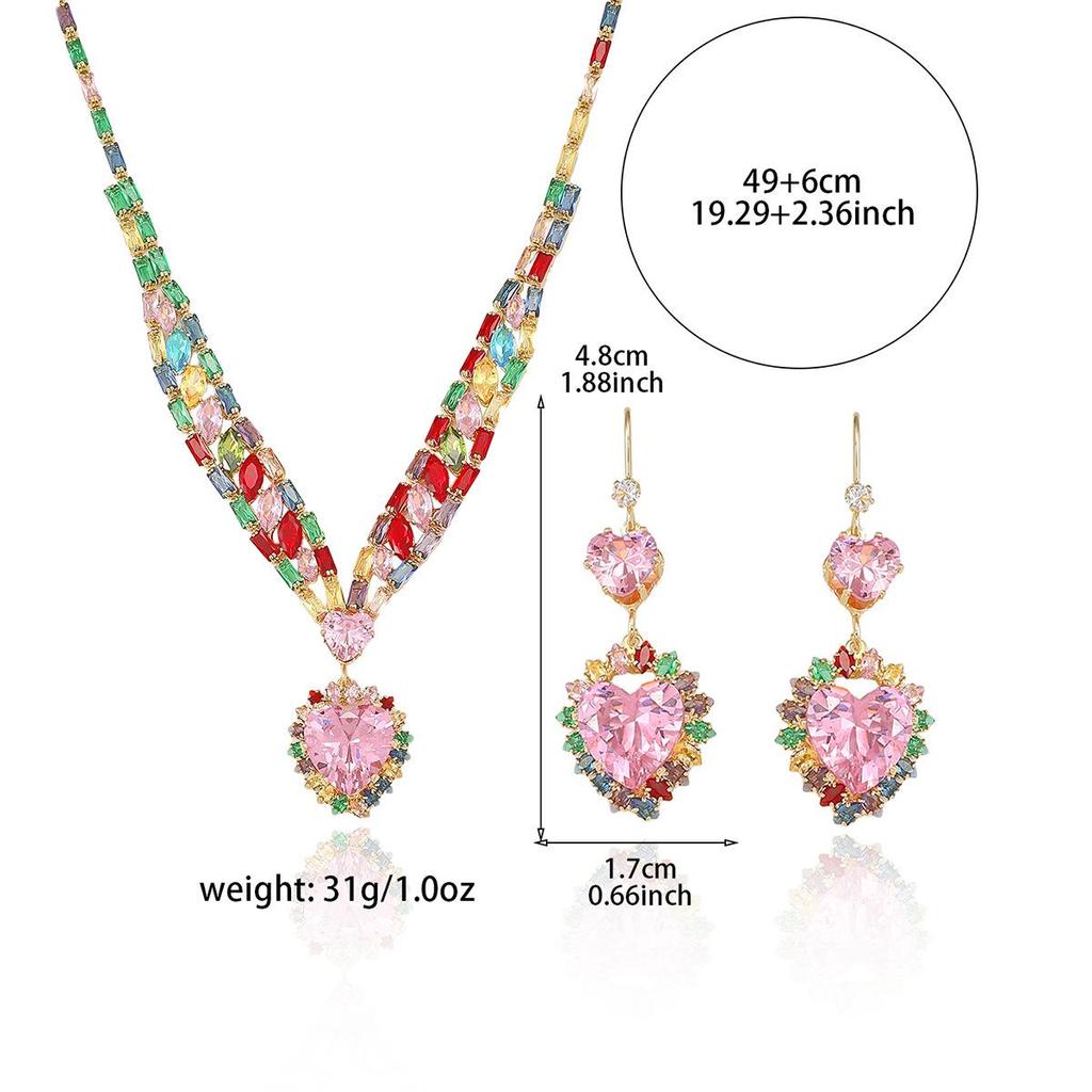 Trendy Zircon Earrings & Necklace Set: Colorful, Fresh Fashion Accessories