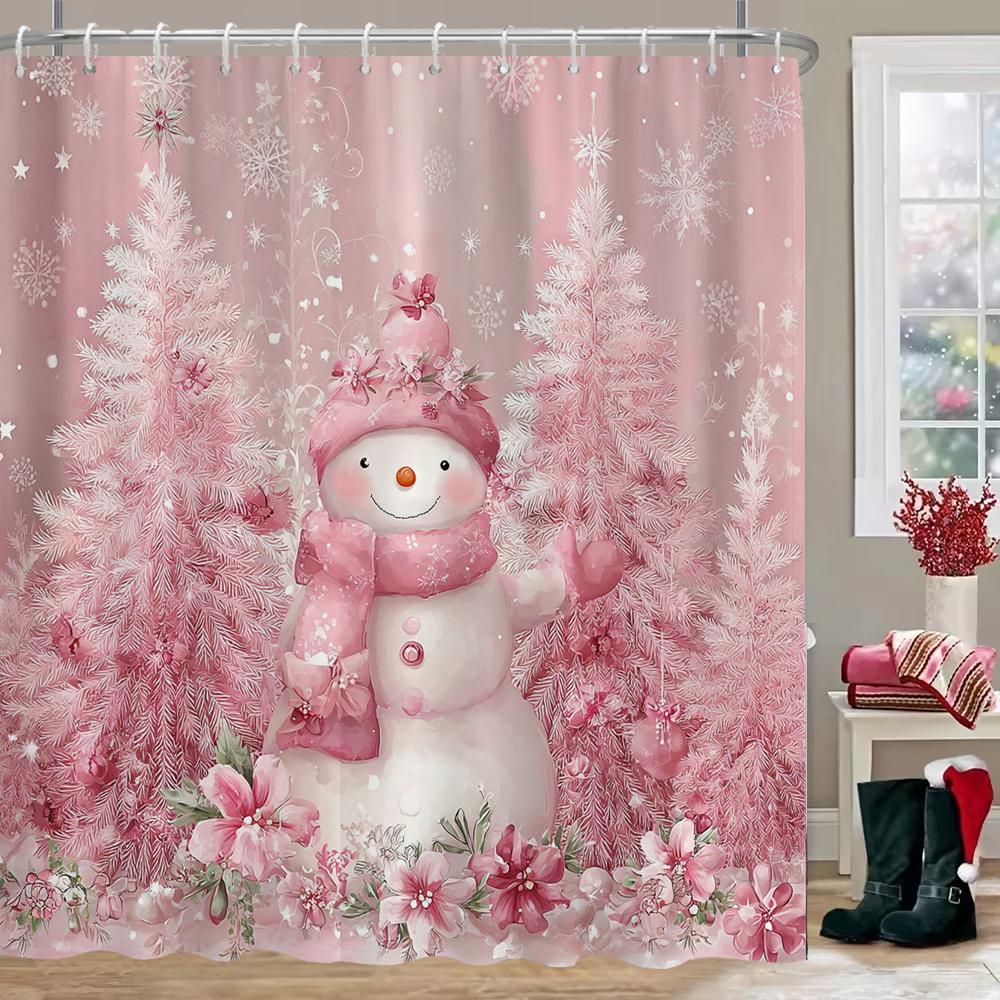 Zimowe Świąteczne Zasłony Prysznicowe Miasto Ulica Bałwan Śnieżna Góra Sceneria Nowy Rok Boże Narodzenie Wystrój Domu Łazienki Zestaw Zasłon Kąpielowych