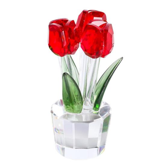 Faux Crystal Tulip Figurine Collectible Clear Tulip Flower Ornament Glass Flower Bouquet Gifts for Valentine's Day Birthday Women Girlfriend Wife