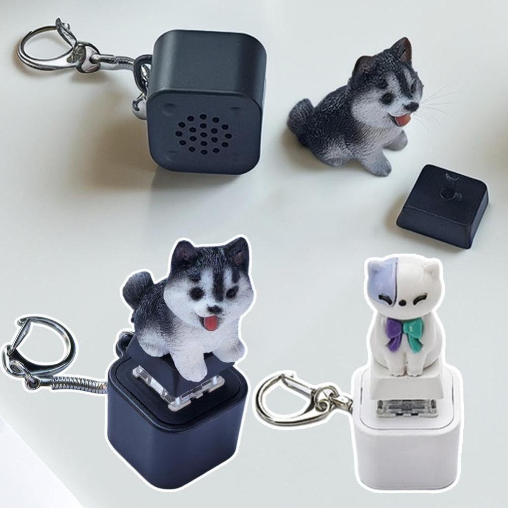 Rechargeable Dog Cat Fidget Toy Clicky Keyboard Decompression Toy Barking and Meowing Keychain
