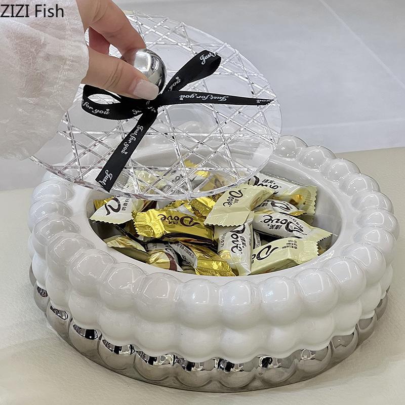 Nordic Ceramic Storage Box Creative Living Room Candy and Snack Storage Box Decoration Home Kitchen Fruit Plate Food Organizer