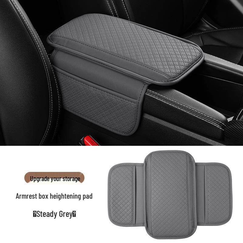 Car Armrest Riser Pad with Non-Slip PU Leather Cover and Storage Bag