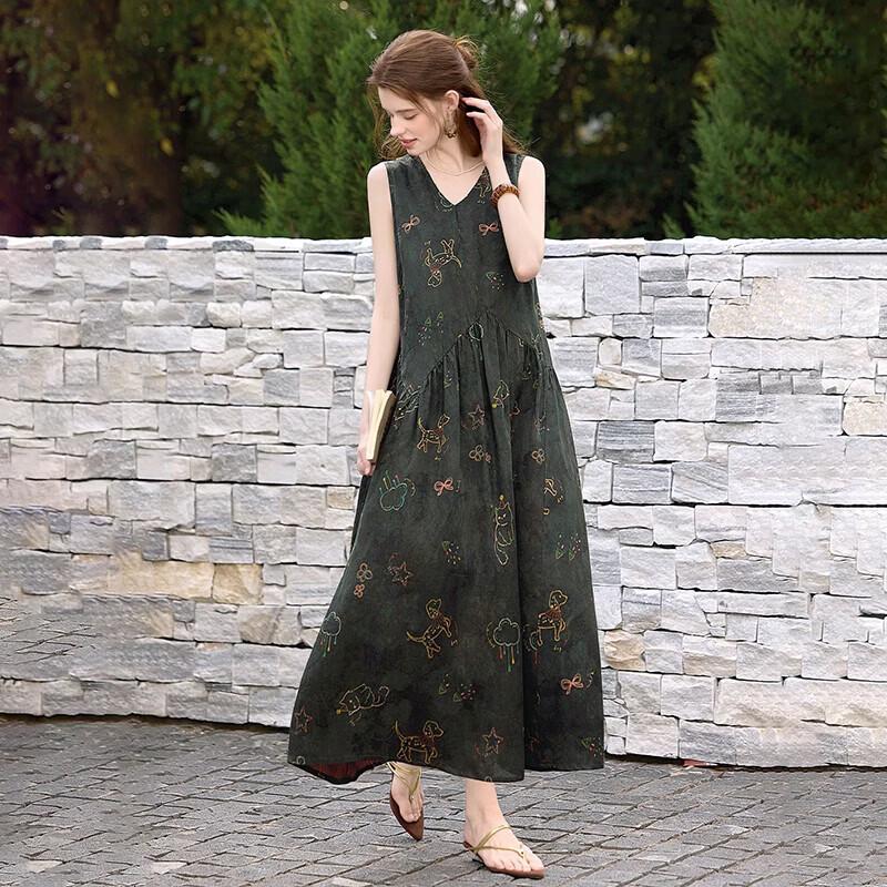Ta Chi Women's Floral Print V-Neck Sleeveless Midi Dress
