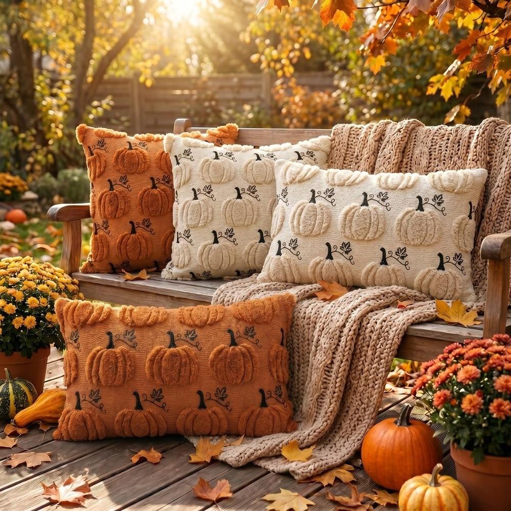Pumpkin Tufted Plushie Pillow Case 45x45 40x40 Autumn Pillowcase New Cushion Cover Fall Decor