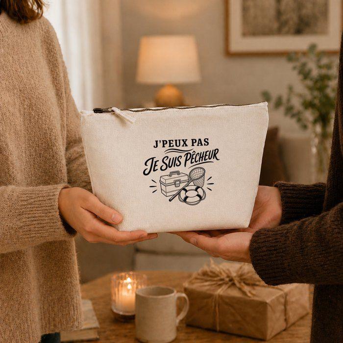 Trousse de toilette - PLANETEE - J'peux pas minimaliste - 100% coton beige - 3 L (28×19×9 cm) - Zip métal