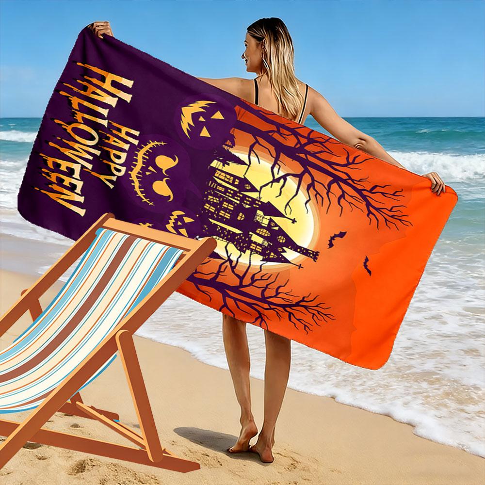 Eerie glowing Halloween scene Print beach towel, quick drying, suitable for travel, outdoor sports, jogging, the beach and swimming, gift