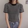 Tops Summer Women Tide Thin Striped Knit Bottoming Shirt Short-sleeved T-shirt Casual Summer Essential Comfort and Style Slim Fit Pullovers Tees