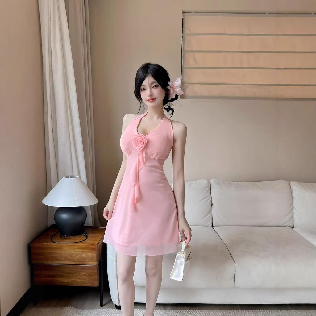 Sexy Dress Women's New Mesh Pure Desire Neck Slim Short Suspender Vest Hip Skirt