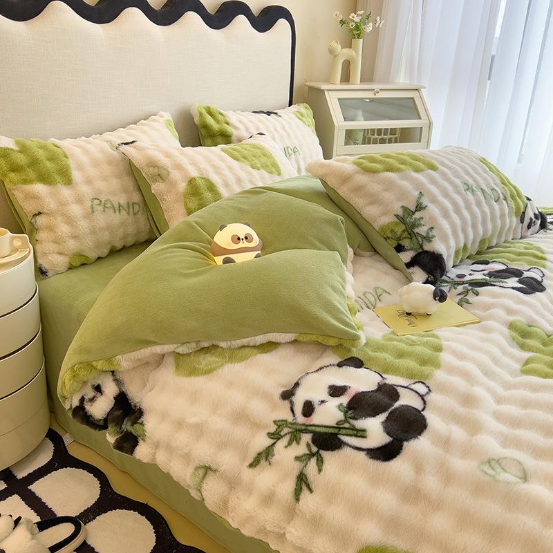 Four-Piece Set Tutu Velvet Quilt Cover Warm Thickened Milk Velvet Double-Sided Velvet Bed Sheet Three-Piece Set