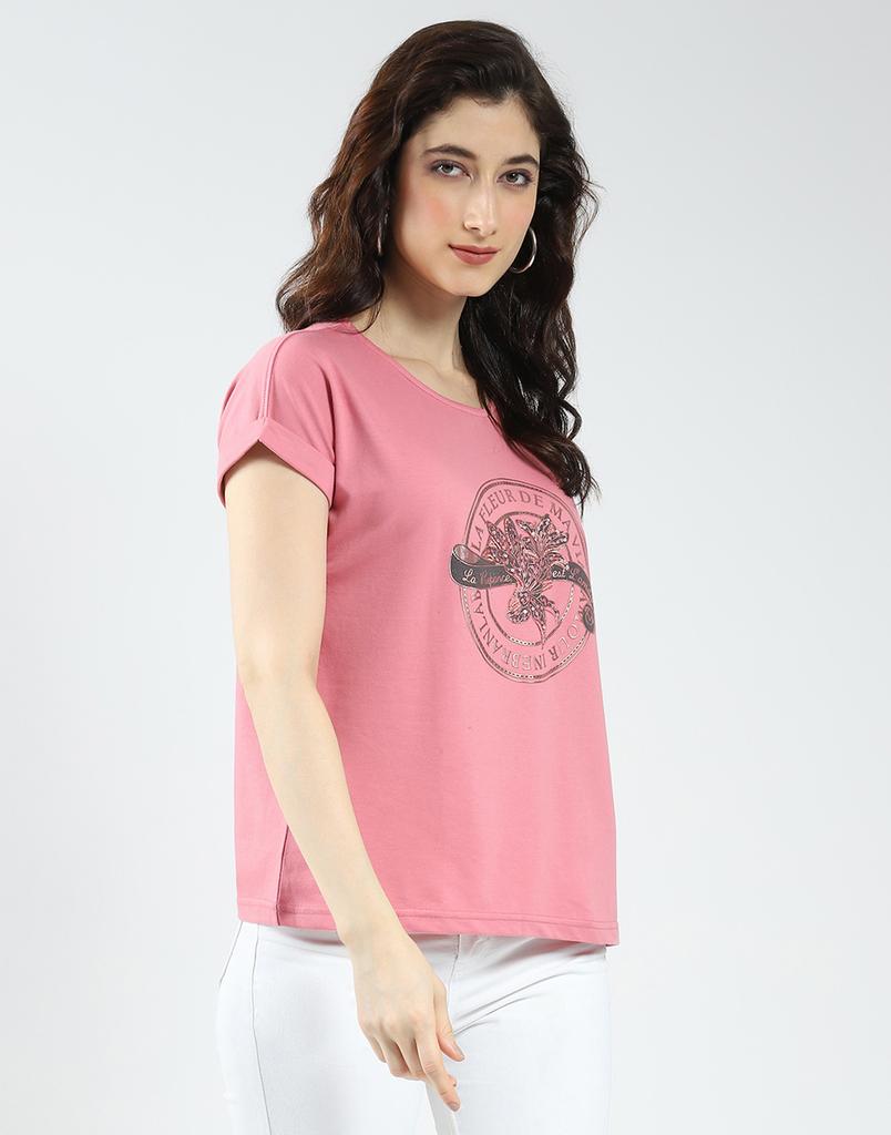 MONTE CARLO Women's Printed Half Sleeve Round Neck Top