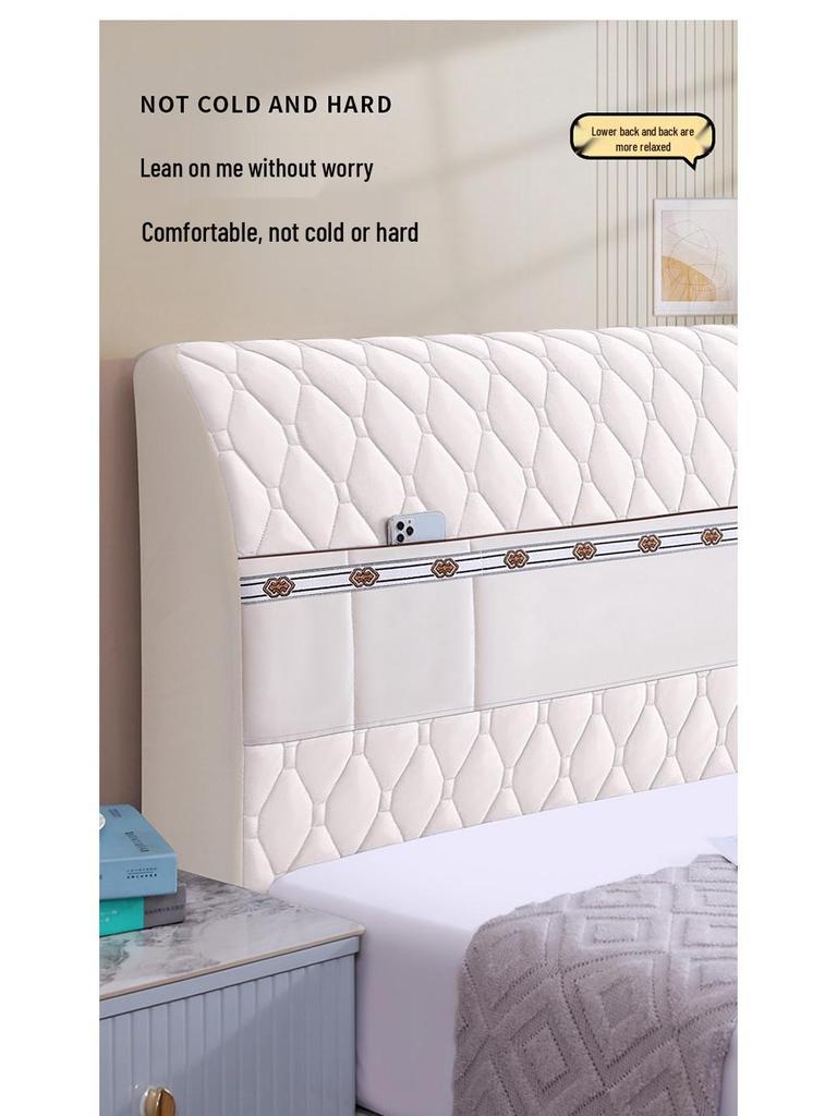Off-white Thickened Upholstered Headboard Cover - Full Size, Simple and Soft