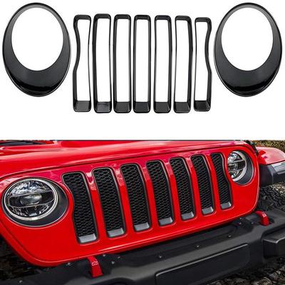 ABS Glanzschwarz Front-Kühlergrill + Scheinwerfer-Zierblende Für Jeep Wrangler JL 2018