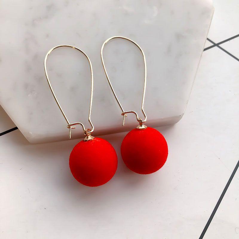 2024 New Arrival Big Ear Ring Pearl Ball Earrings Fashion Elegant Long Fringe Pendant Stylish Internet-Famous Versatile Earrings Red Pompom