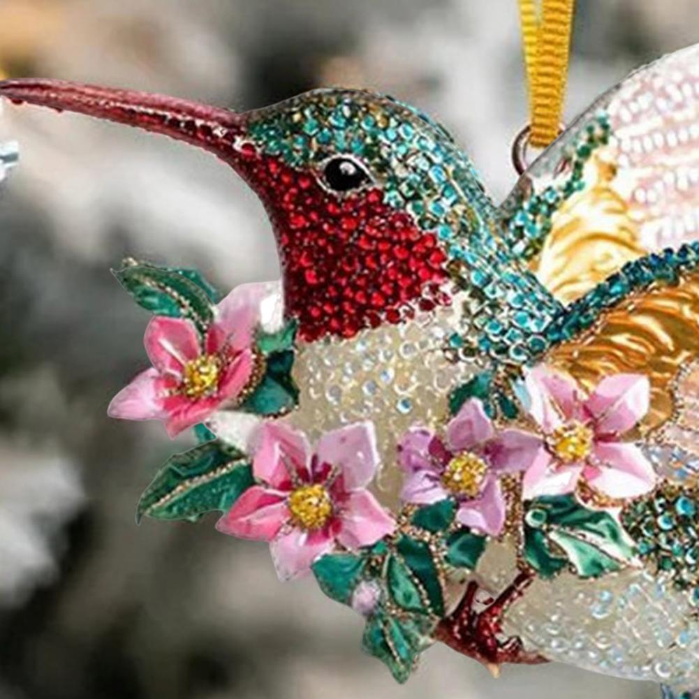 2D Acrylic Hummingbird Christmas Ornaments Glitter Rhinestones Floral Hummingbird Ornaments Tree 2D Acrylic Keepsake Gifts