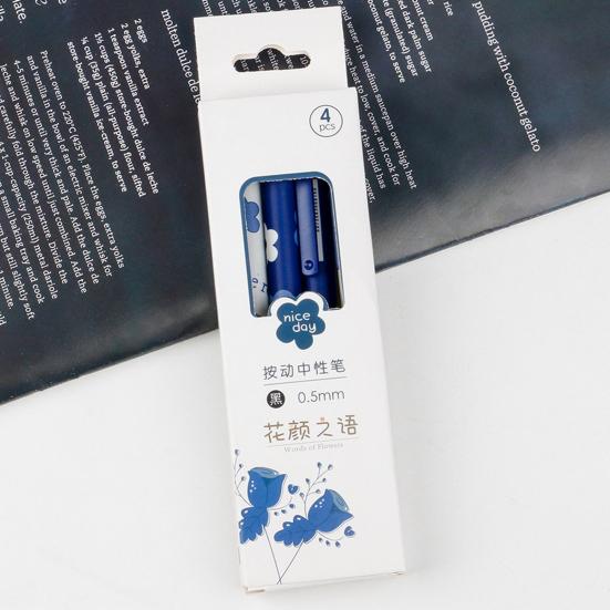 4 bucăți/set 0,5 mm stilou gel presat uscare rapidă cerneală neagră cu vârf fin Articole de papetărie cu tema florilor pix de scris articole de birou