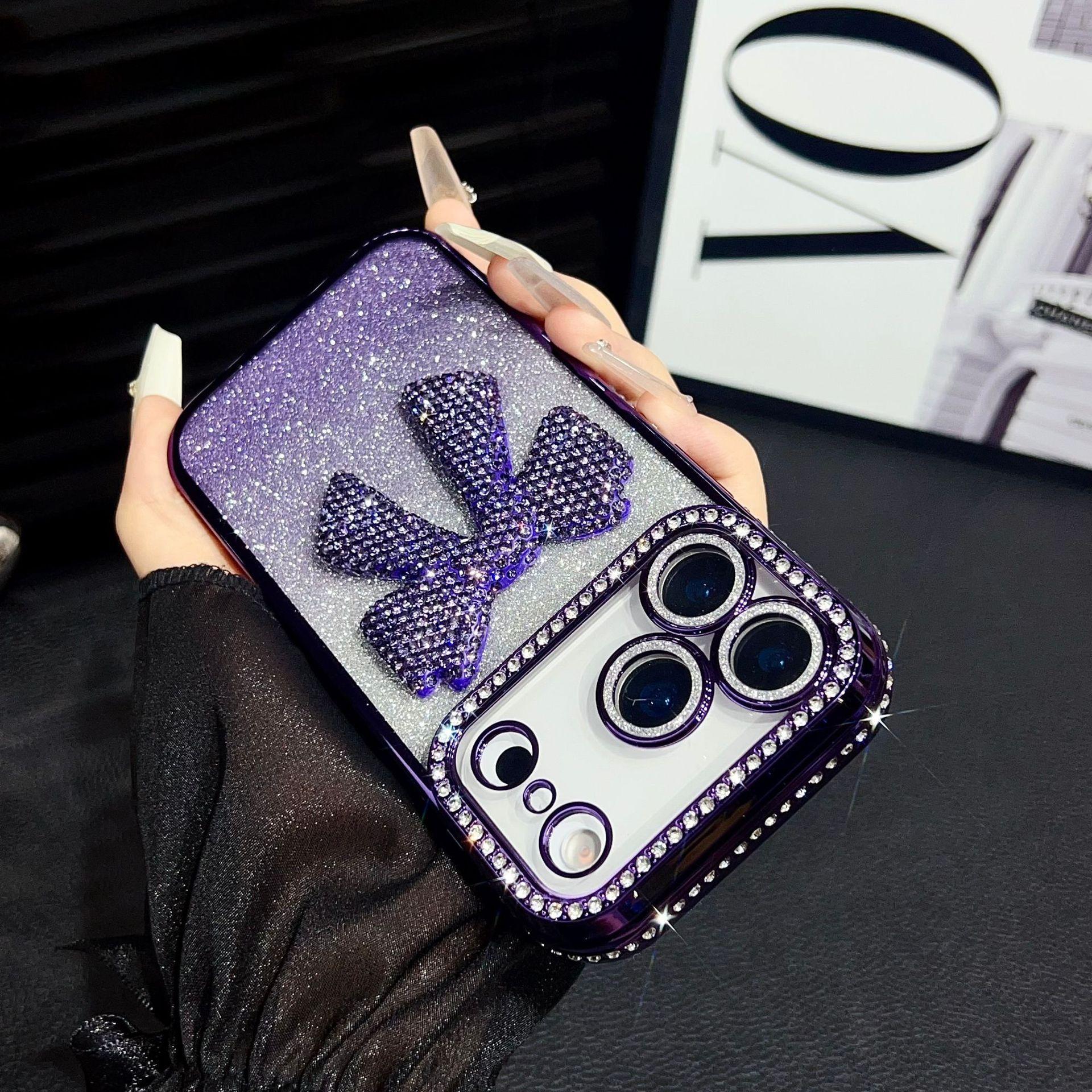 Rhinestone bow is suitable for the iPhone 17 Pro Max case, luxurious rhinestone iPhone 17 with lens film soft case iPhone17Pro Max