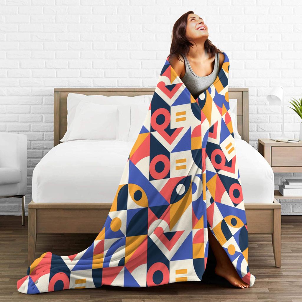 Abstract Geometric Pattern  Bauhaus Super Soft Blankets  Picnic Plush Throw Blanket Couch Bed Flannel Bedspread Sofa Bed Cover