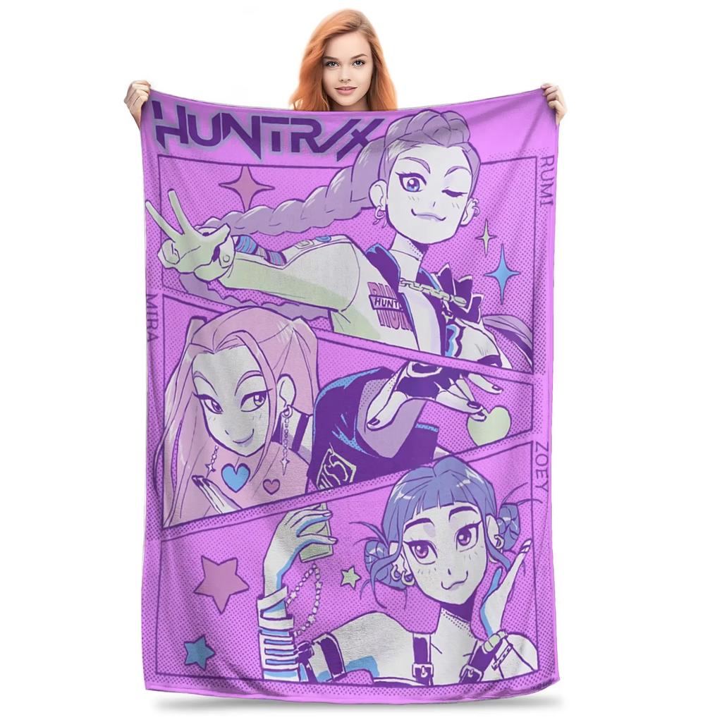 Kpop Demon Hunters Huntrix Plush Blanket Students Flannel Throw For Couch Chair Sofa Bed Super Warm Quality Bedspread