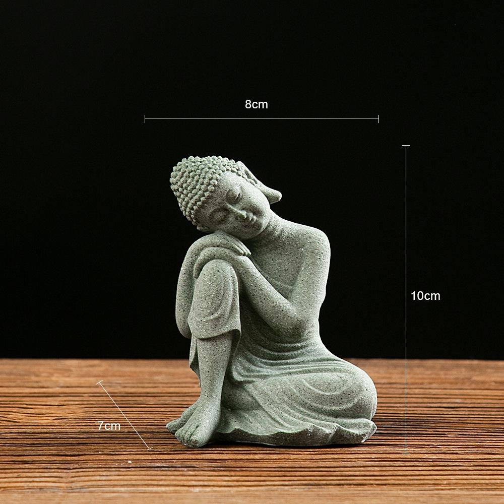 Antique Green Sandstone Buddha Statue: Zen Craftwork Water Feature for Home Decoration & Chinese Tea Pet Ornament.