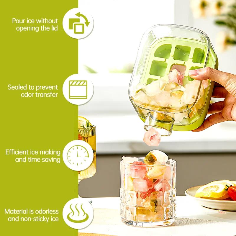 Portable Ice Cube Tray Bottle with Lid Silicone One-click Ice Mold Bottle Cooler Cup NO Touch DIY Fruit Juice Cup 500/800ml