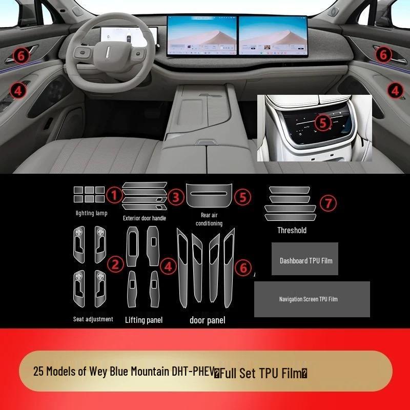 23-25 Wei Pai Lan Shan Interior Protection Film for Central Control, Gear Shift, and Dashboard Screen