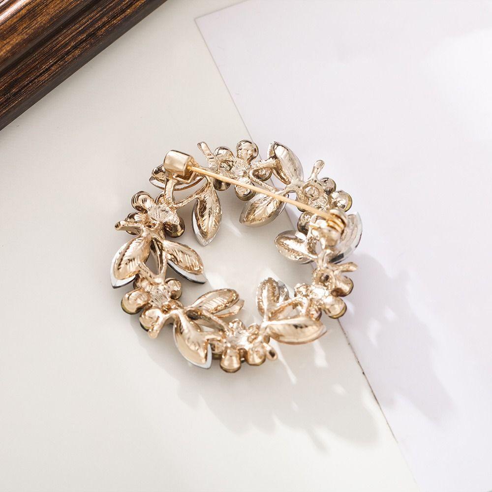 Wreath Olive Wreath Brooch Zinc Zinc Alloy Women Brooch Unique Rhinestone Olive Branch Pin  Gifts