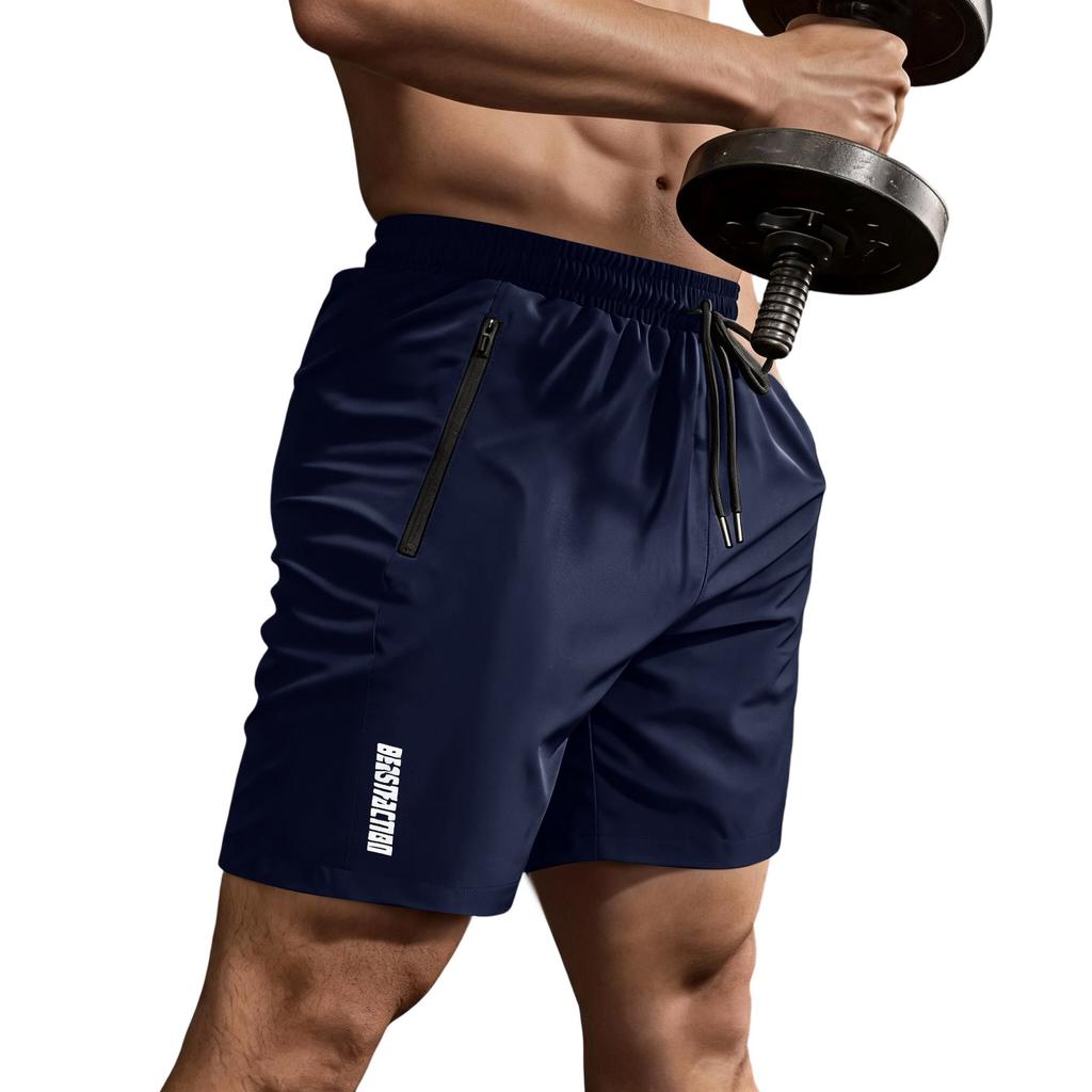 Men's Lightweight Quick Dry Athletic Shorts with Zippered Pockets Elastic Waistband Breathable Fabric for Gym Running Outdoor Sports
