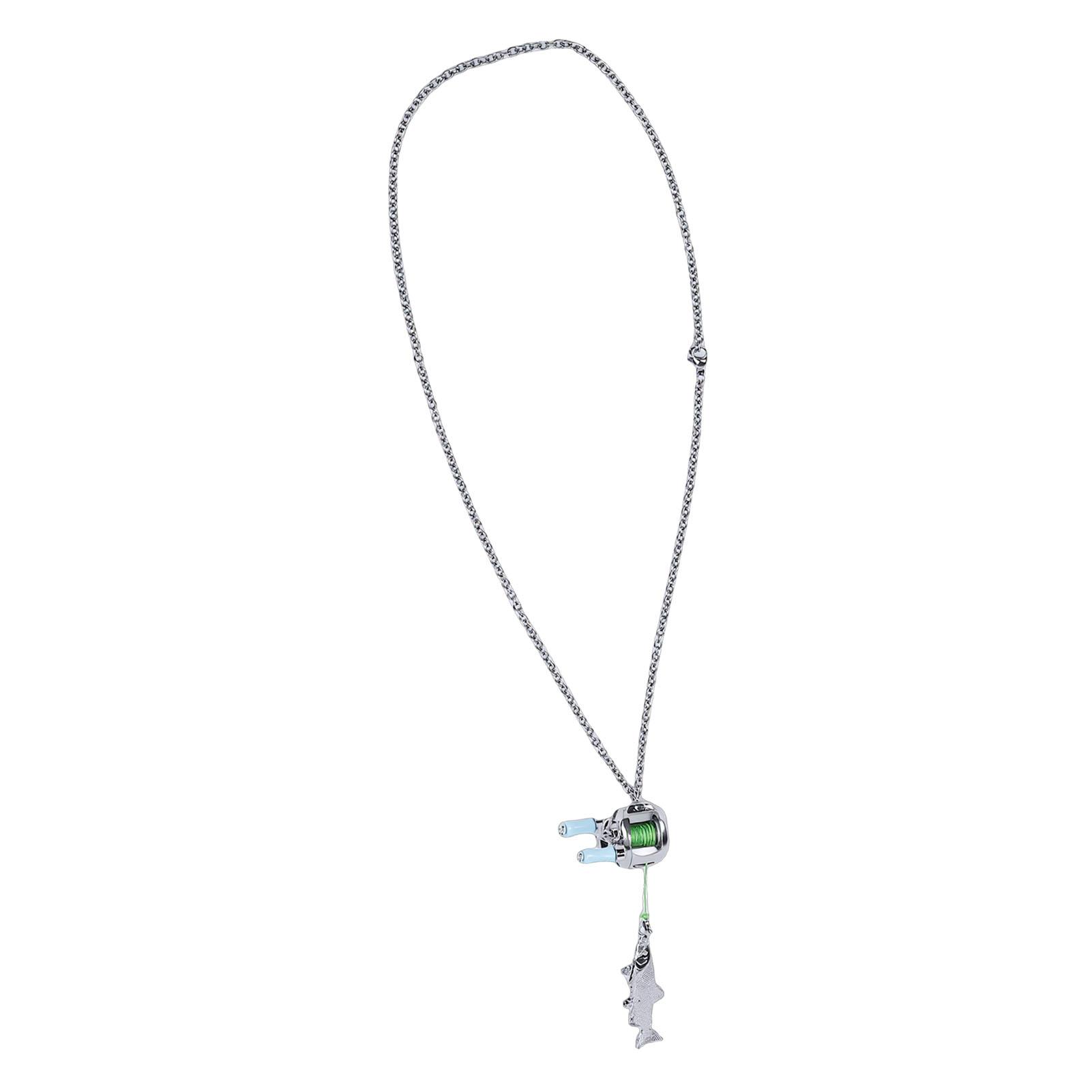 Igeteck Women's Fishing Reel Necklace Reel Pendant Necklace With Rotating Handle For Backpack Collectibles
