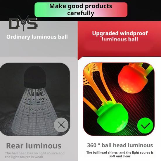 2 Pcs Badminton Shuttlecocks Baseball Practice Windproof Lighting Birdies 360-Degree Lighting Badminton Balls for Sports Activities Fitness