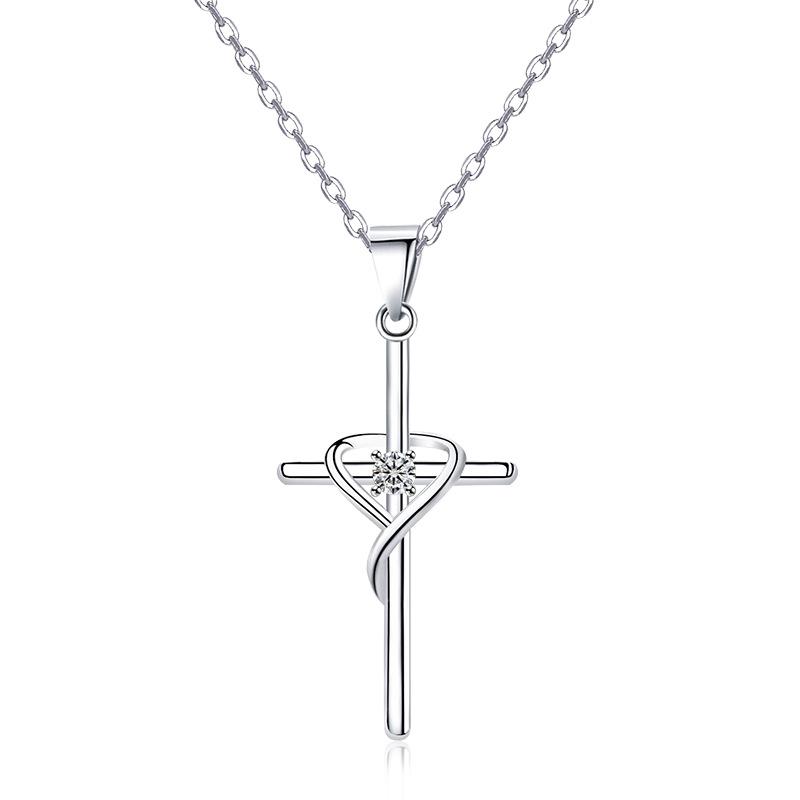 925 Silver Cross Pendant Necklace for Women with 5A Zircon Fine Chain for Wedding Engagement Party