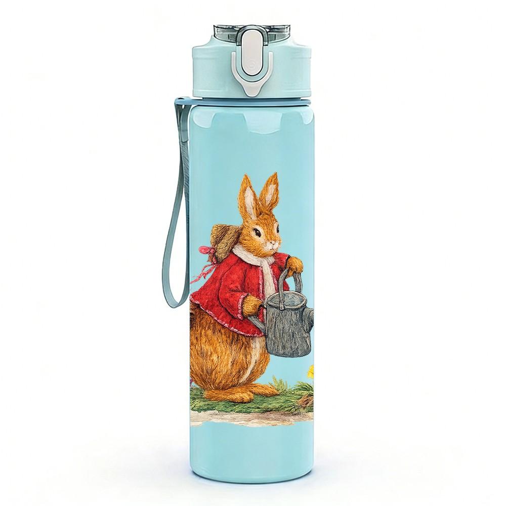 1PC Peter Rabbit Garden Lamp Scene Print 750ml Color Plastic Sports Water Bottle Leakproof Flip Straw Lid Suitable for Sports Office Home Use