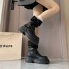 Brown retro British style thick heel platform boots women's 2025 new autumn and winter thin boots knight boots