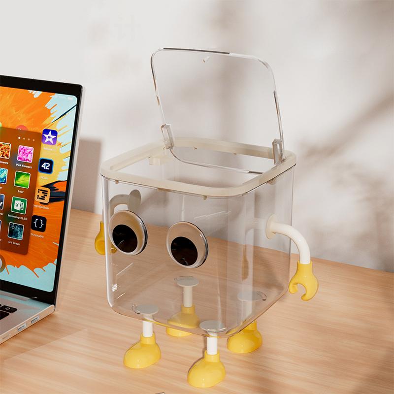 Cute Transparent Desktop Small Trash Can Office High-Value Covered Storage Waste Paper Basket Student Desk Dormitory Storage Bin