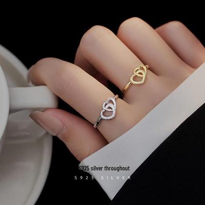 Banyan Tree S925 Silver Adjustable Frosted Heart-shaped Love Ring for Women
