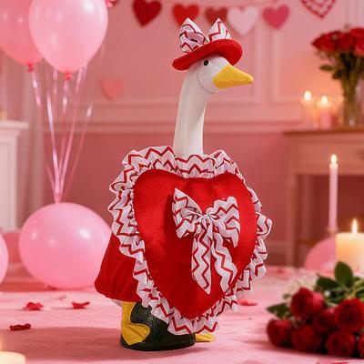 1 Set Valentine's Day Porch Goose Outfit 23 Inch Goose Costume Heart Themed Apparel Set Hat And Ruffle Heart Garment for Yard Porch Lawn Outdoor