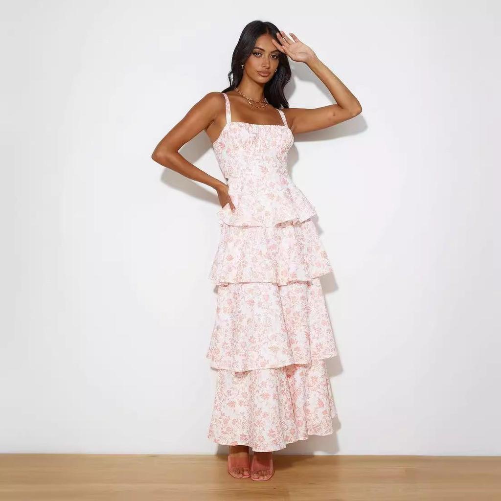 2024 Spring/Summer European & American Floor-Length Printed Dress (2 Colors) for Holiday Parties