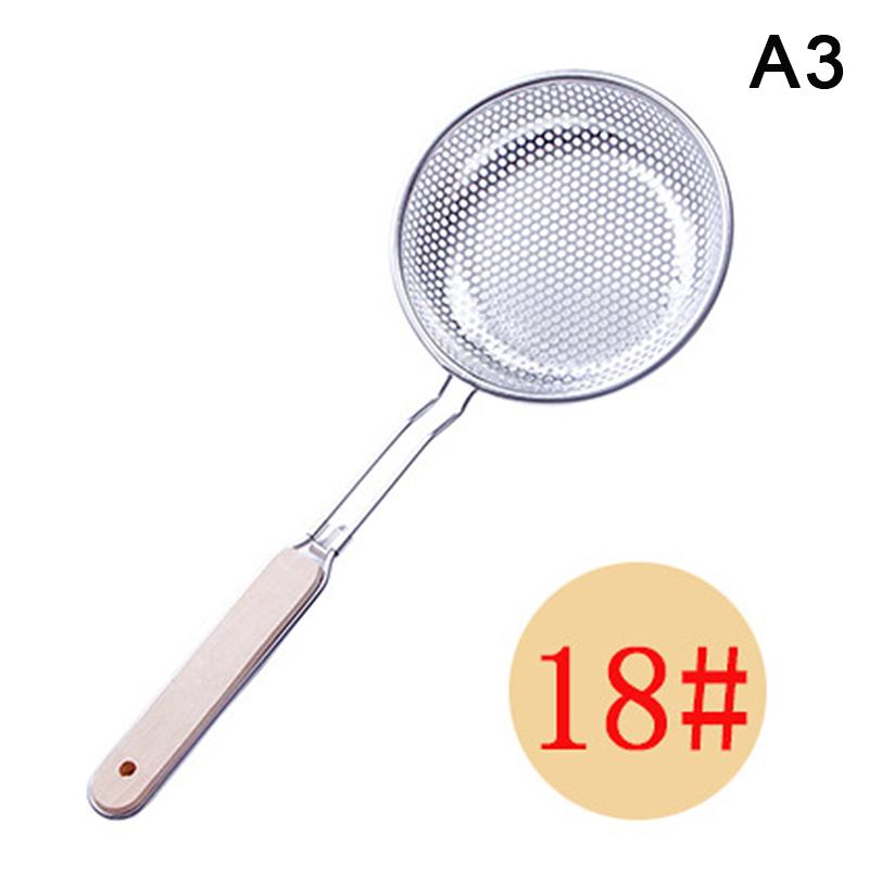 Wooden Handle Stainless Colander Pasta Noodle Strainer Skimmer Spoon Oil Pot Food Filter Strainer Cooking Outdoor Tableware