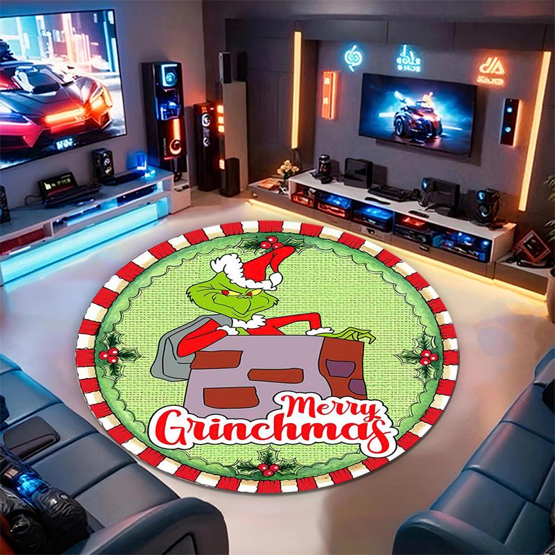 1pc Grinch Round carpet Painted Printed circular carpet, home door mat, outdoor travel protection carpet