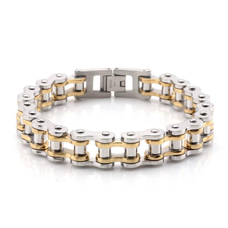 Stainless Steel Chain Bracelet Men Women Cycling Biker Punk Style Titanium Geometric Design