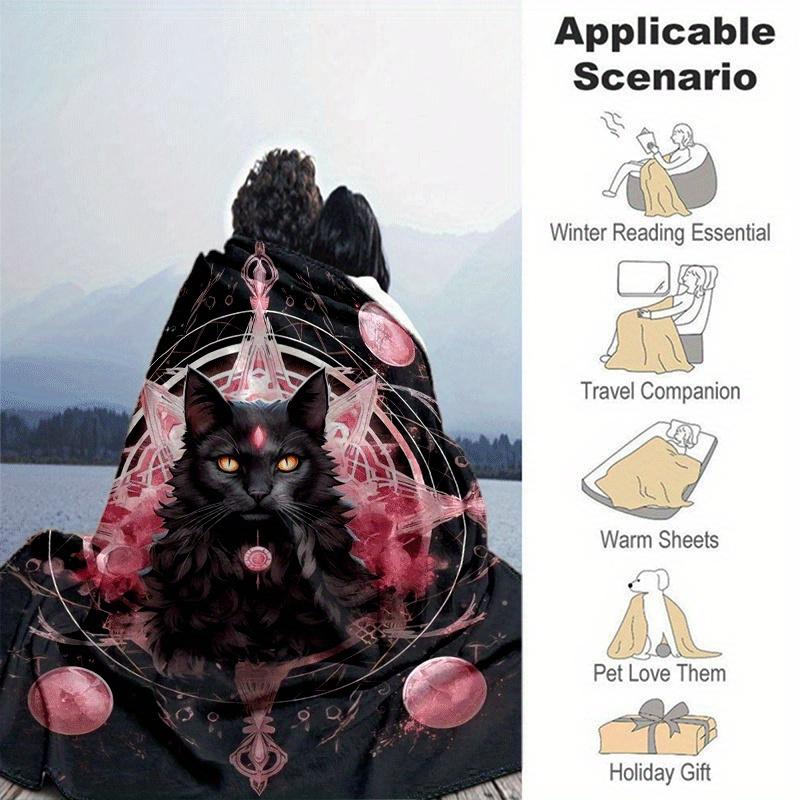 1pc Cat Printing Lightweight Flannel Blanket, Comfortable and Warm Blanket, for Camping Sofa Bed and Couch Office, Gift