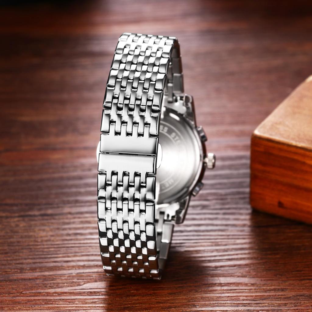 Analog Quartz Triple Calendar Night Stainless Artistic Gold Student Silver Watch, Eye, Multifunction, Men's Luminous, Function, Sky, Steel,