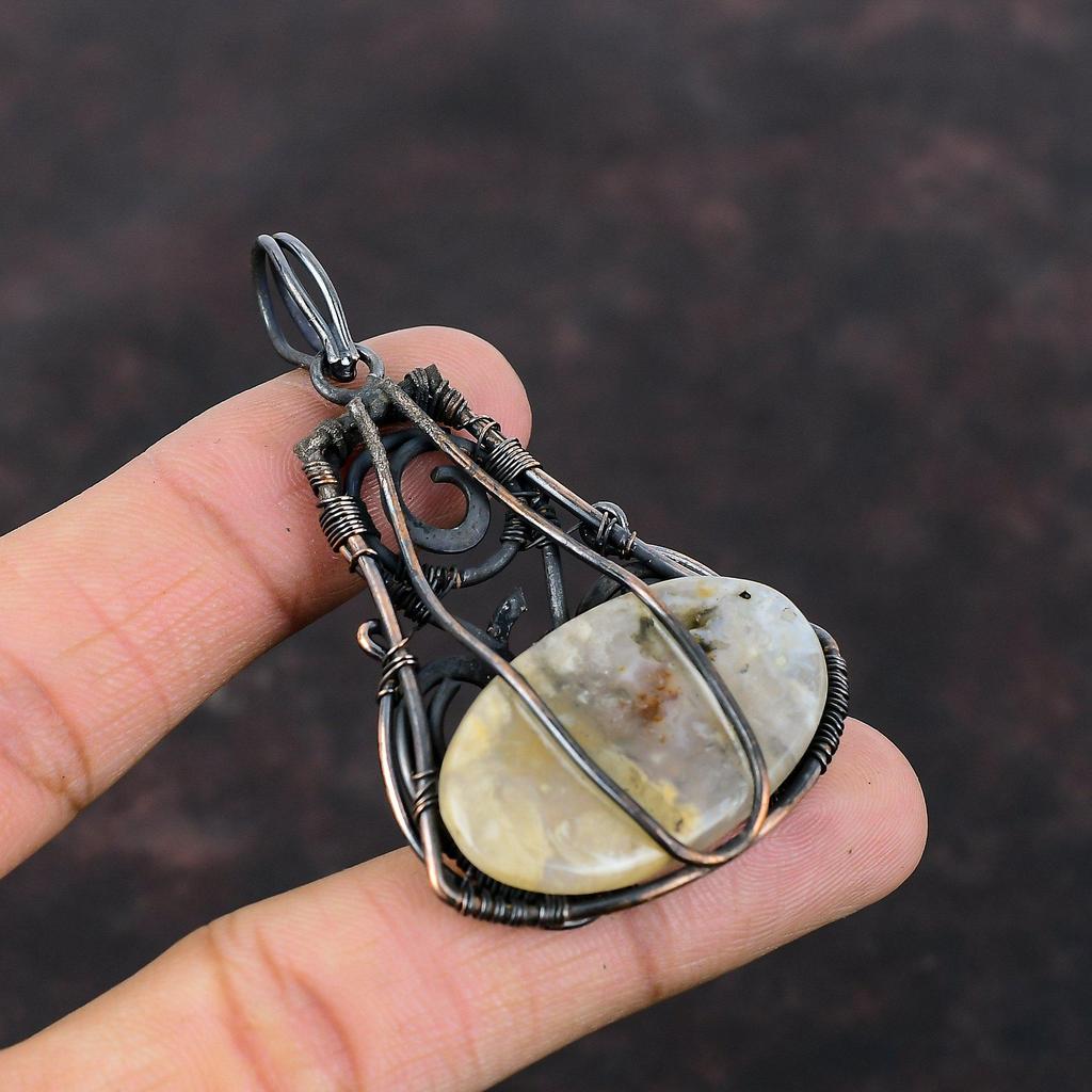 Plume Agate Pendant Copper Wire Wrapped Pendant Natural Gemstone Jewelry Handmade Pendant Copper Wire Jewelry Gift For Her Designer Pendant