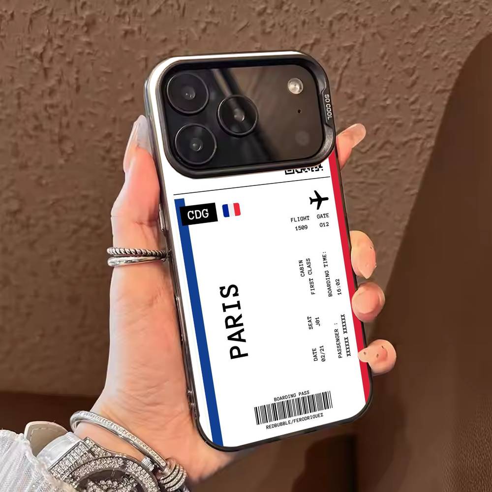 Boarding Pass Plane Ticket Phone Case For iPhone 17 16 15 14 13 12 11 Pro Max Plus Silver candy Matte Cover