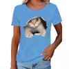2024 Spring/Summer Women's Crew Neck Ripped Cat Graphic Loose Short Sleeve T-shirt.