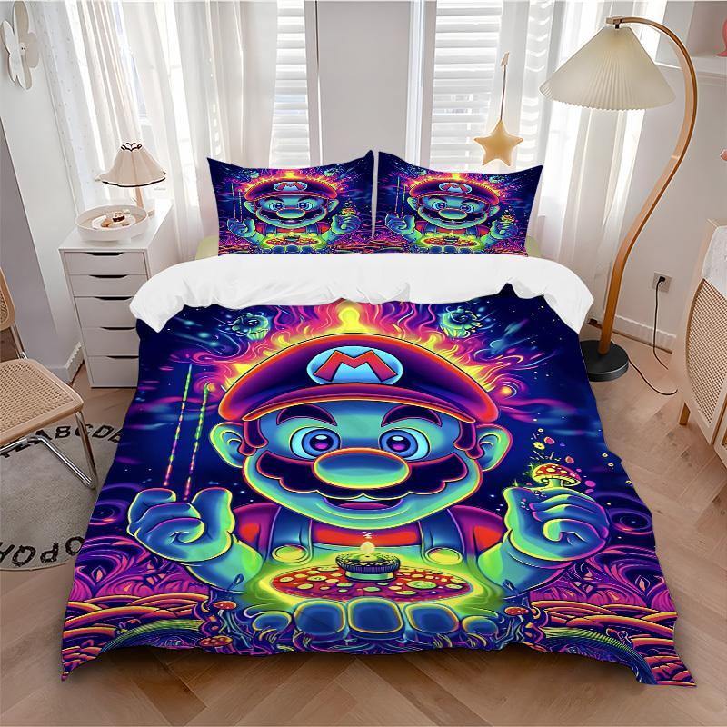 

3pcs bedding set Psychedelic Mario Includes 1 Comforter + 2 Pillowcases, Without Pillow Inserts, Soft Comfortable, Lightweight Breathable, P 135x200cm