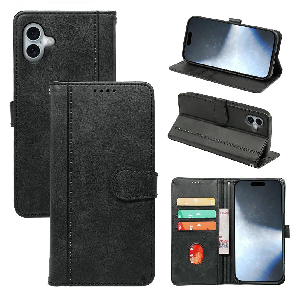 

For iPhone 16 Case Calf Texture Leather Stand Book Style Phone Cover