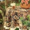 Vintage Round Tablecloth, Coffee Cotton Linen Florals Table Cloth, Anti-Wrinkle Decorative Tablecloths for Dining, Kitchen Wedding, Thanksgiving