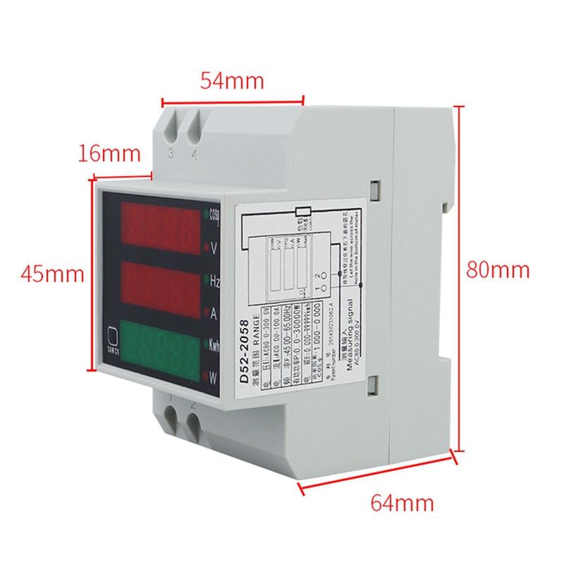 AD23-D52-2058 Wattmeter Din Rail Volt Current Meter Power Factor Digital Meter AC80-300V Multi-Function Kwh Hz Meter 0-100A